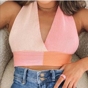 Beginning Boutique Pink Kallie Halter Neck Top Small